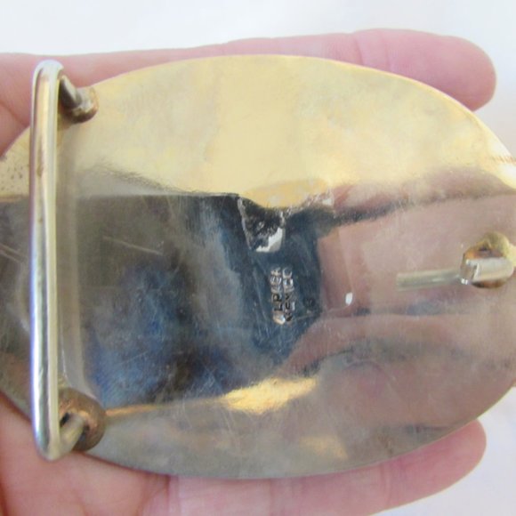 Vintage MEXICO Alpaca Silver Abalone Belt Buckle - Picture 4 of 5